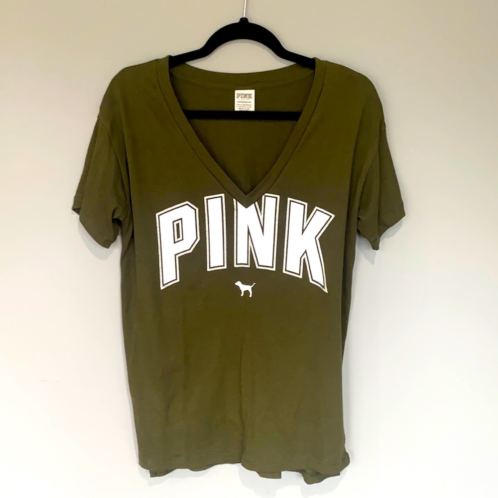 LVS PINK Glitter V Neck Tee XS Oversized